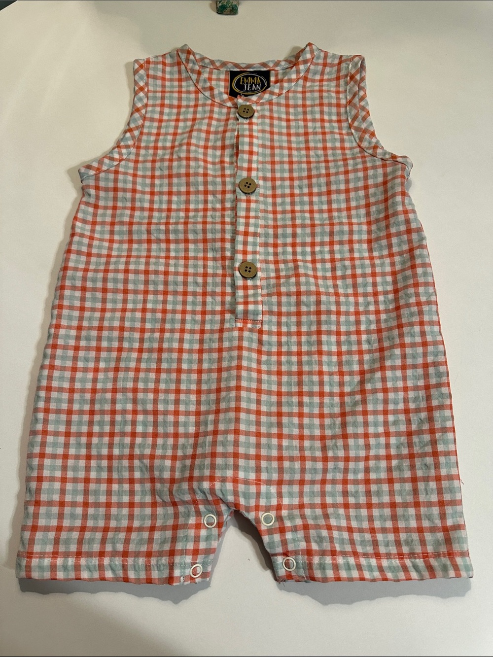 Emma Jean Orange & White Plaid Baby Romper